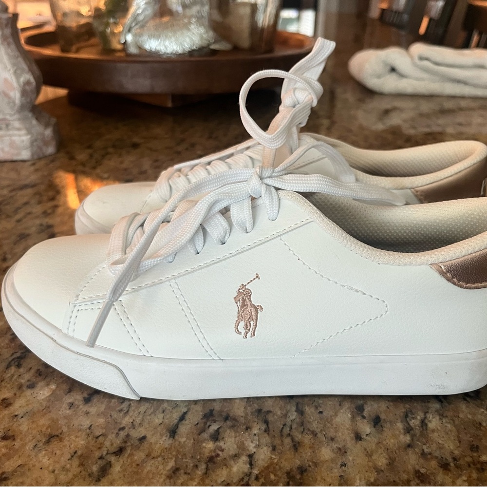 Polo by Ralph Lauren White and Gold Kids Sneakers